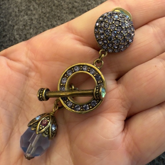 Heidi Daus Earrings Signed Swarovski Clip On Convertible Blue & Violet LIKE NEW - Picture 2 of 11